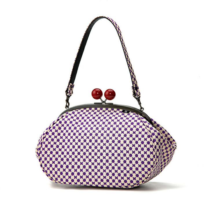 七宝柄 赤玉バッグ《 白×紫 》/ がまぐちハンドバッグ 日本製 京都