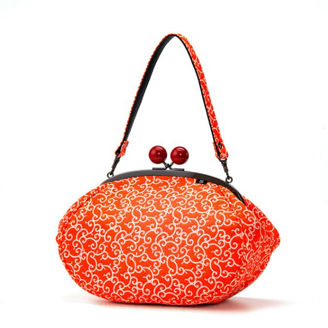 【美品】アントニアンドアリソン　ハンドバッグ　赤　オレンジ　がま口　ベロア 美品】アントニアンドアリソン ハンドバッグ 赤 オレンジ がま口 ベロア