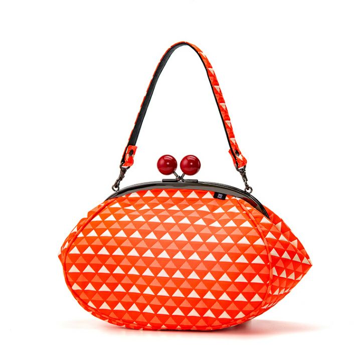 【美品】アントニアンドアリソン　ハンドバッグ　赤　オレンジ　がま口　ベロア 唐草柄 赤玉バッグ《 赤 》/ がまぐちハンドバッグ 日本製 京都 さんび