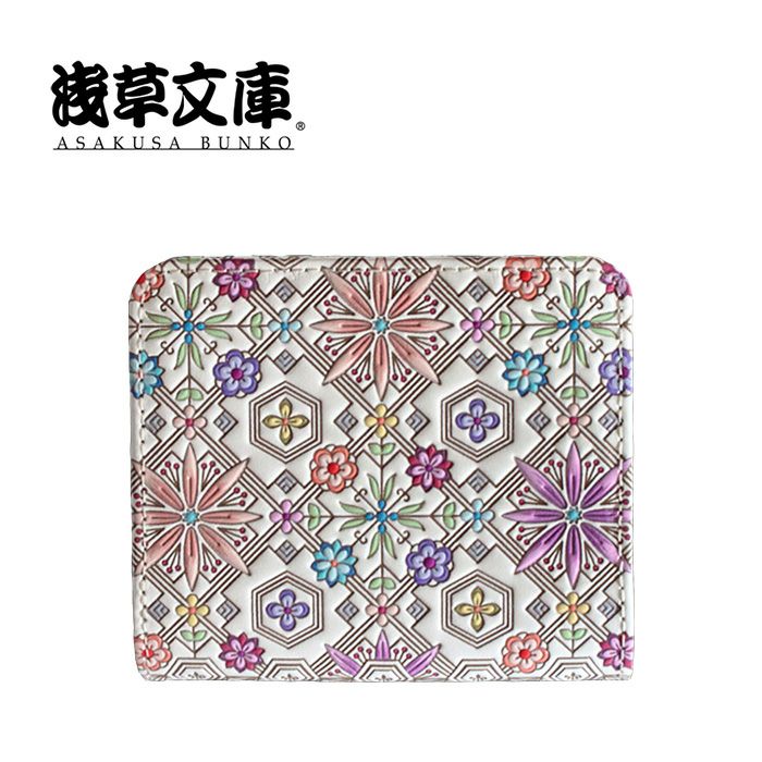 二つ折りファスナー財布 花菱柄 【ブルー】 サイフ 女性用 浅草文庫