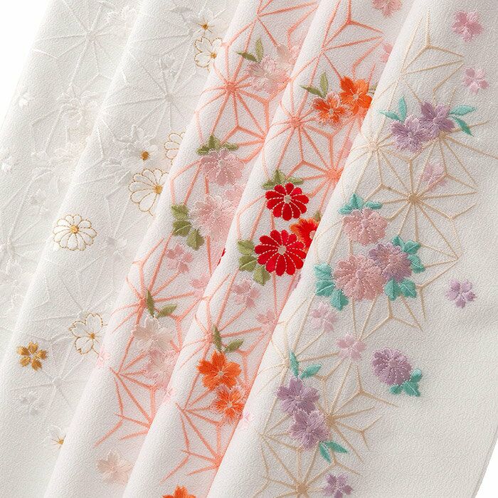 ポリエステル紋衿 麻の葉 刺繍半衿