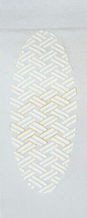 紗綾形にあじろ 刺繍半衿 / 正絹・塩瀬 / 袷用 / 白地×白金 / 半襟