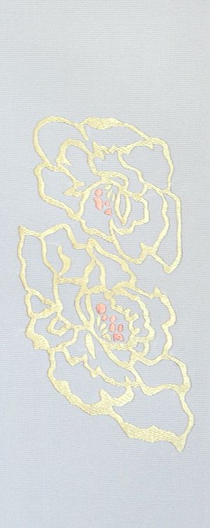 牡丹 手刺繍半衿 / 正絹・塩瀬 / 袷用 / 白地×金糸 / 半襟
