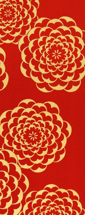 大菊 友禅半衿 / 正絹・塩瀬 / 赤×金 / 半襟