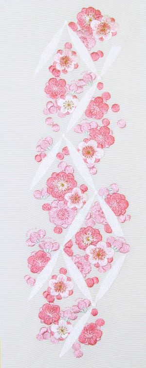 連続梅 No.16052C 刺繍半衿 / 正絹・塩瀬 / 袷用 / 白地×ピンク / 半襟