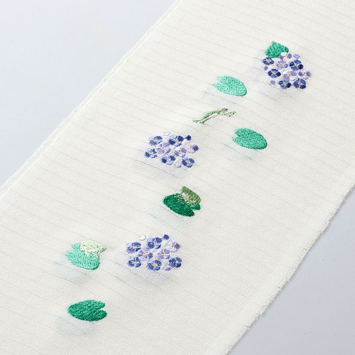 紫陽花にカエル No.34009 刺繍半衿 / 絽・正絹 / 盛夏用 / 半襟 | さん