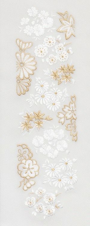 四季花 No.14401 〈白×金〉 刺しゅう半衿 正絹 塩瀬 袷用