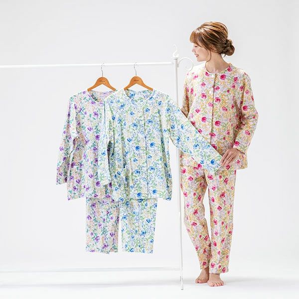 Amour 150】二重ガーゼ 起毛 花柄プリント パジャマ レディース 春 秋 