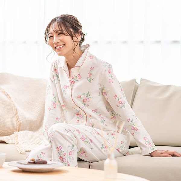 mila schon】中空ネルプリント パジャマ 日本製 ミラショーン 秋 春 綿 