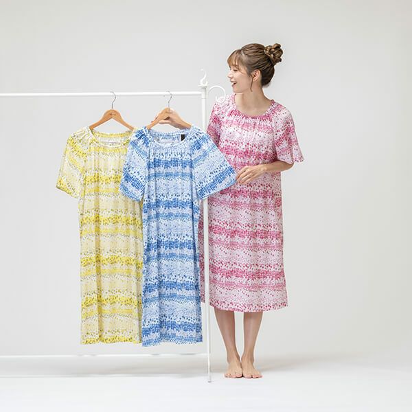 荒川　レディース　パジャマ　ワンピース　日本製　V&A 　ボタニカル 婦人パジャマ・ルームウエア ワンピース 日本製 綿75％ 麻25