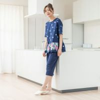 【新品】ミラショーン 春夏物半袖＋7分ズボンパジャマ（L）日本製 mila schon】天竺 花柄 プリント レディース 夏用 パジャマ ミラ