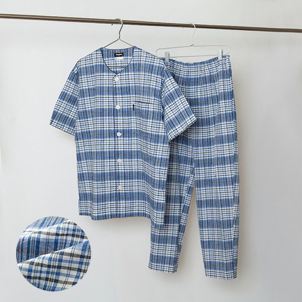 【renoma】スラブワッシャーチェック柄  メンズ パジャマ ブランド レノマ 春 夏 半袖長ズボン