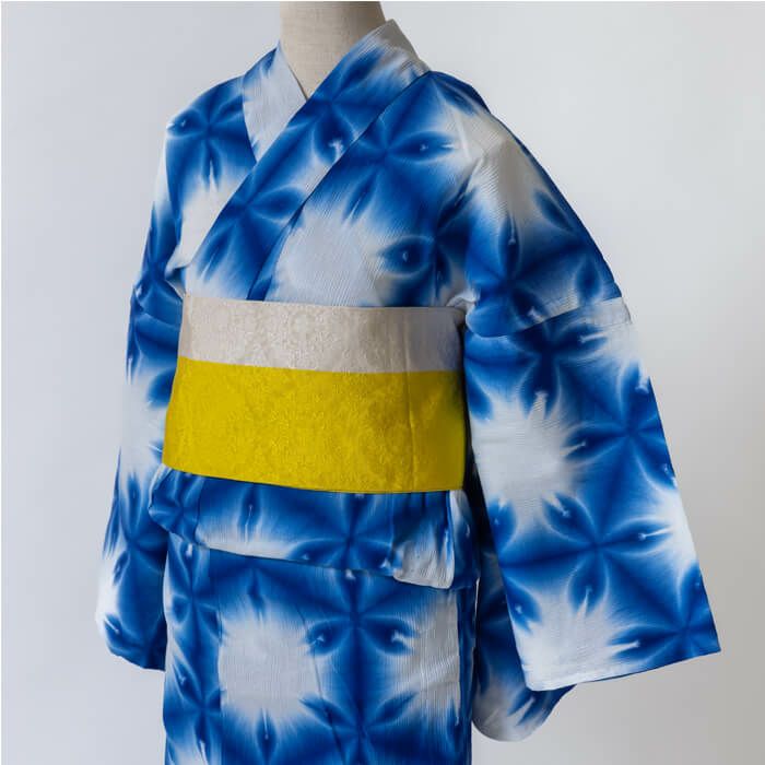 ☆専用☆美品 浴衣 古今 雪花絞り 白 青 バチ衿 綿絽 身丈164cm ☆専用