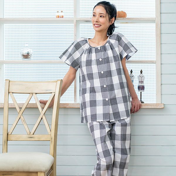 ELLE】 婦人パジャマ サラッとした肌触りのサッカー生地を使用