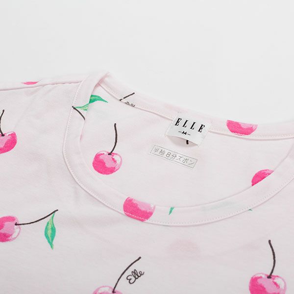 ELLE】 婦人パジャマ チェリープリントが可愛いTシャツパジャマ