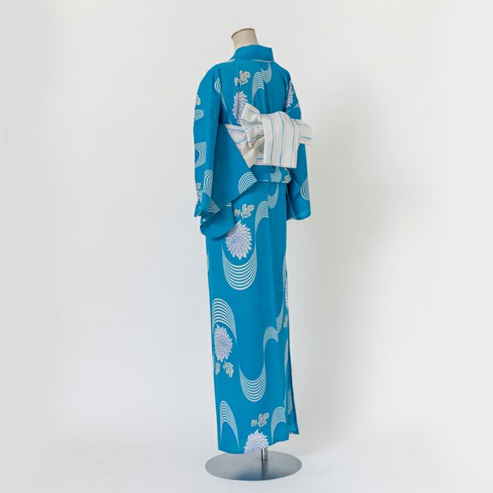 新品！夏単衣の訪問着☆淡いオレンジ色ぼかし☆流水×雲取×霰 夏訪問着 絽 t967 JAPAN STYLE 絽 水色 七宝桜(化繊) | 着物
