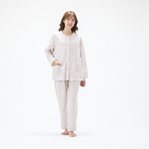 【Amour150】【小柄な方向け】ボタニカルフラワープリント薄手ニットキルトパジャマ