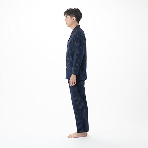 【AmourHOMME】紳士パジャマ［紳士］接結天竺ニットドット前開きパジャマ