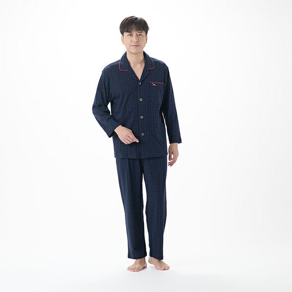 【AmourHOMME】紳士パジャマ［紳士］接結天竺ニットドット前開きパジャマ