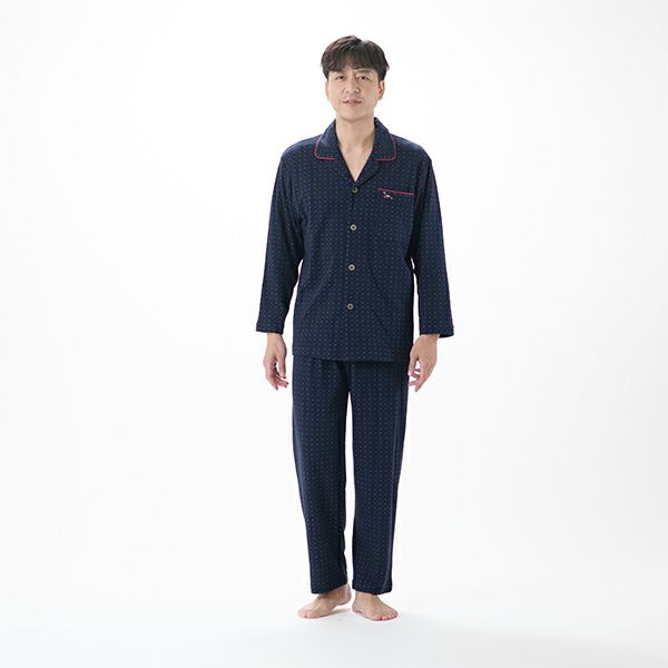 【AmourHOMME】紳士パジャマ［紳士］接結天竺ニットドット前開きパジャマ