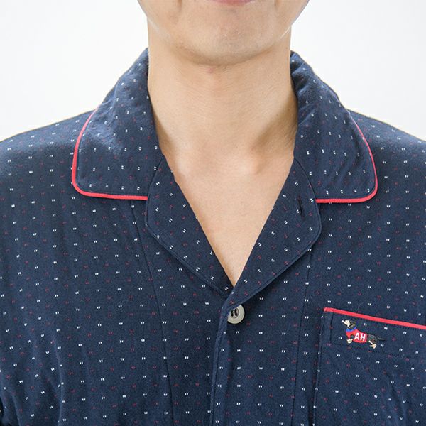 【AmourHOMME】紳士パジャマ［紳士］接結天竺ニットドット前開きパジャマ