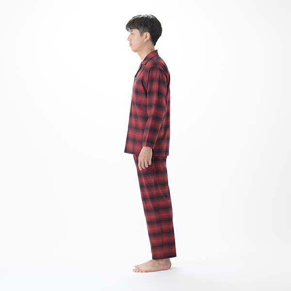 【AmourHOMME】紳士パジャマ［紳士］ネルヘリンボーンオンブレーチェックパジャマ巻き伏せ縫い