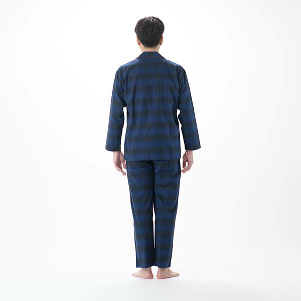 【AmourHOMME】紳士パジャマ［紳士］ネルヘリンボーンオンブレーチェックパジャマ巻き伏せ縫い