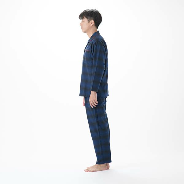 【AmourHOMME】紳士パジャマ［紳士］ネルヘリンボーンオンブレーチェックパジャマ巻き伏せ縫い