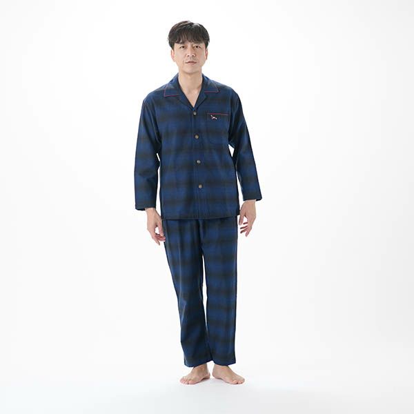 【AmourHOMME】紳士パジャマ［紳士］ネルヘリンボーンオンブレーチェックパジャマ巻き伏せ縫い