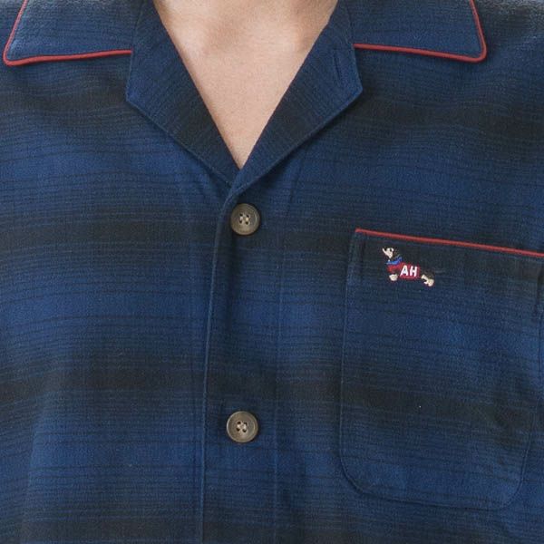 【AmourHOMME】紳士パジャマ［紳士］ネルヘリンボーンオンブレーチェックパジャマ巻き伏せ縫い