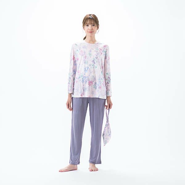 mila schon】シルク ニット 花柄 × 無地 レディース パジャマ [ポーチ