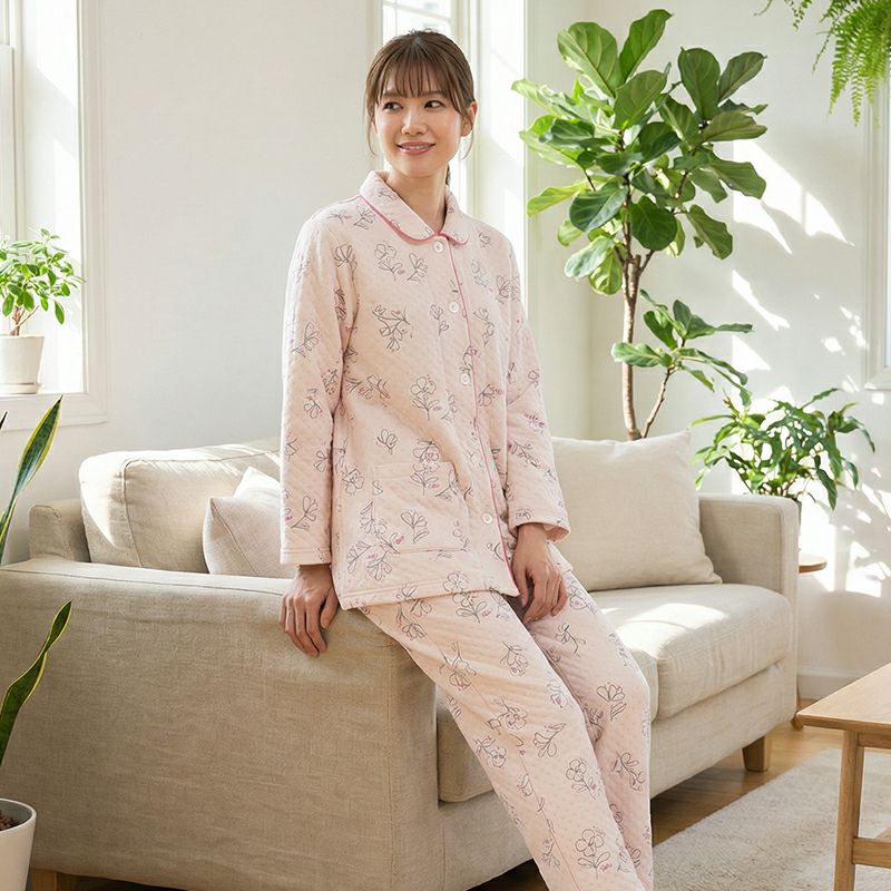 ニットキルトプリント 小更紗柄 レディス 上下セット パジャマ